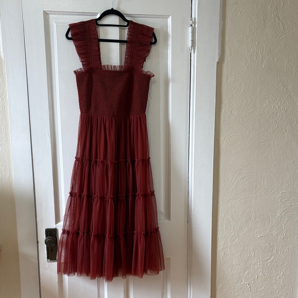 Baltic Born Burgundy Tiered Midi Dress